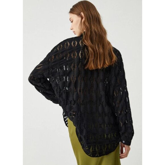 Bohme Shirt Button Front Textured Lace Top Size XS Long Sleeve Whimsigoth Witchy - Picture 8 of 8